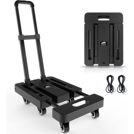 500 lb Load Capacity Portable Folding Cart with 6 Wheels, Black