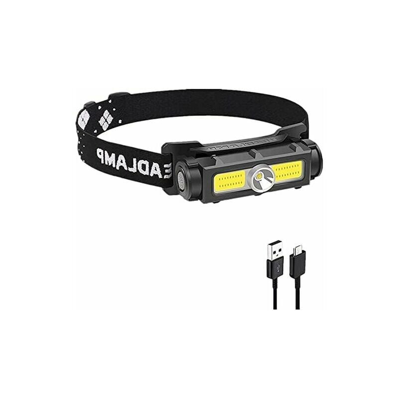 500 Lumen led Head Torch, usb Rechargeable Headlamp, 7 Modes, IPX4 Waterproof, 1800mAh Battery Powered, Removable cob Magnet Headlight with White Red