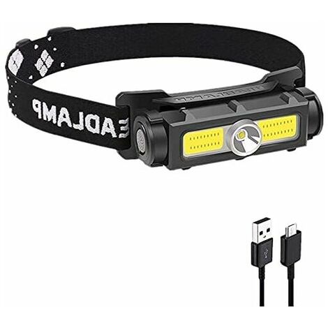 500 Lumen LED Head Torch, USB Rechargeable Headlamp, 7 Modes, IPX4 Waterproof, 1800mAh Battery Powered, Removable COB Magnet Headlight with White Red Light for Camping Hiking Running Dog Walking