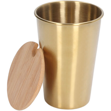 500-ml-Bierkrug aus Edelstahl mit Deckel, ideal für draußen, zu Hause und auf Partys, goldfarben