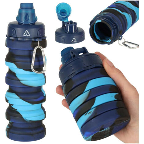 500 ml blaue faltbare sport wasserflasche aus silikon mit griff