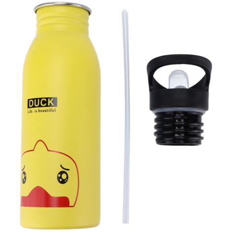 500 ml Edelstahl-Isolier-Trinkflasche mit Trinkverschluss, gelbes Entenmotiv, ideal zum Wandern und für Fitness