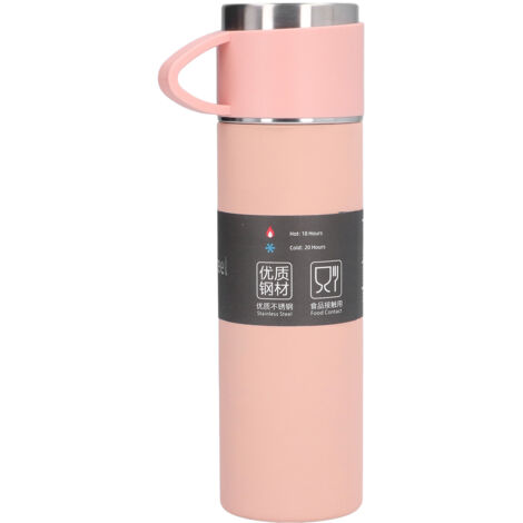 500 ml Edelstahl-Isolierwasserflasche, tragbarer Becher mit Vakuumisolierung für Outdoor-Aktivitäten, rosa.