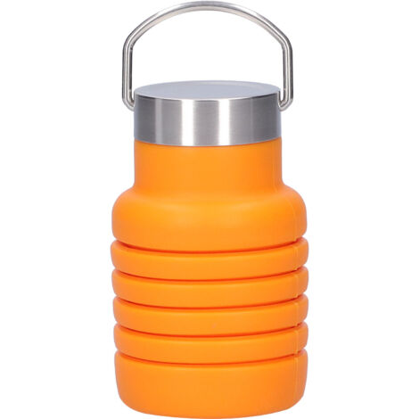 500-ml-Falt-Trinkflasche aus Silikon mit Edelstahldeckel für Wanderungen – Orange