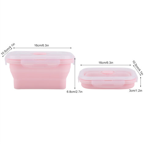 500 ml faltbare, pinkfarbene Silikon-Lunchbox, tragbar und mikrowellengeeignet, praktischer Lebensmittelbehälter