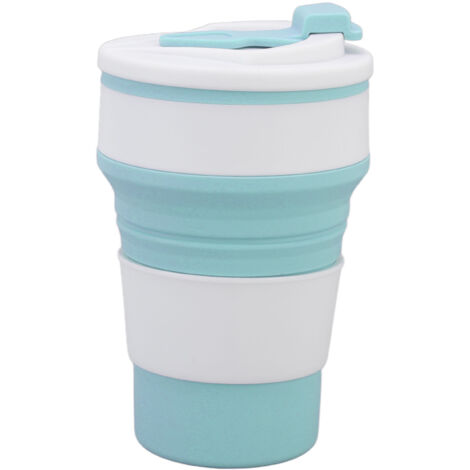 500 ml faltbarer Silikonbecher, hitzebeständig, für Wandern und Reisen, hellblau, auslaufsicherer Becher für Heißgetränke