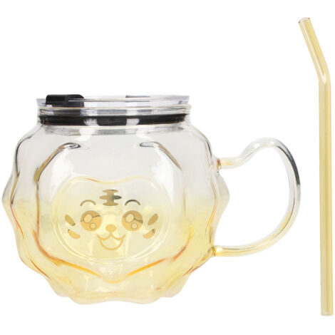 500-ml-Milchbecher mit Glasstrohhalm – Cartoon-Design und robuste Verarbeitung – Für Zuhause, Büro oder Schule – Tigerdesign