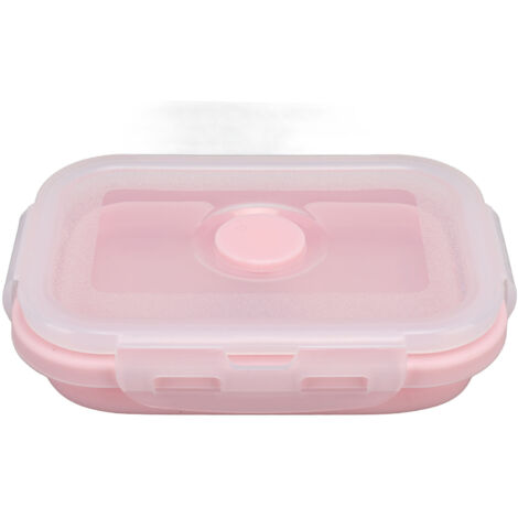 500 ml rosa Silikon-Bento-Box, faltbarer Lebensmittelbehälter, mikrowellen- und hitzebeständig, umweltfreundlich