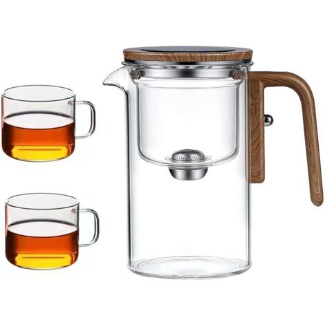 500 ml Zauberglas-Teekanne mit Teesieb – 2-in-1 Zauber-Teekanne mit Druckknopfsteuerung und Holzgriff für losen Tee