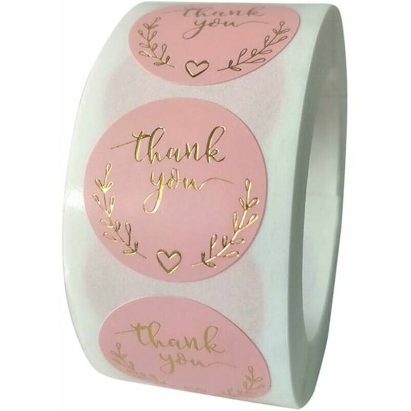 500 pcs Thank You Stickers, 1 inch Pink Round Gold Font Labels Sticker Decorative Sealing Stickers