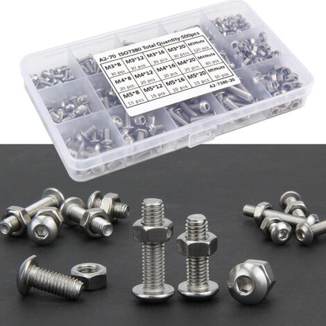 500 Pièce M3 M4 M5 en Acier inoxydable Bouton à tête hexagonale Socket Tête Câble Boulons Vis Bouton à tête hexagonale Socket Tête Câble Boulons Vis avec boîte de rangement