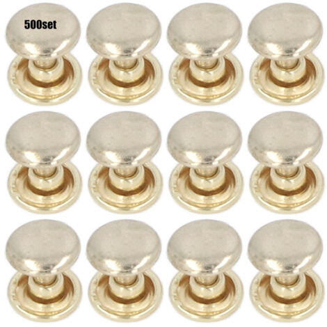 500 pièces de rivets métalliques 8mm, double plat, revêtement uniforme par électrolyse, fournitures pour travail du cuir, doré