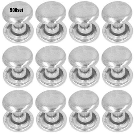 500 pièces de rivets métalliques 8mm, fournitures pour travail du cuir, finition argentée par galvanoplastie, uniforme et plate.