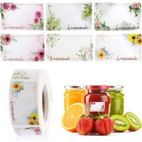 500 pièces Étiquettes à confiture,Étiquette Autocollante Fleur Rectangle Etiquettes Autocollants Bocaux,convient pour pot de confiture bocal distributeur de confiture de fruits confits épice