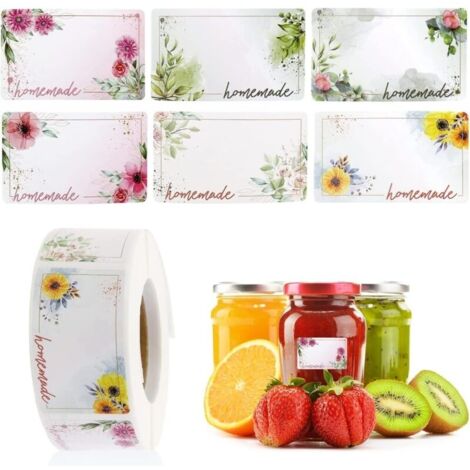 500 pièces Étiquettes à confiture,Étiquette Autocollante Fleur Rectangle Etiquettes Autocollants Bocaux,convient pour pot de confiture bocal distributeur de confiture de fruits confits épice
