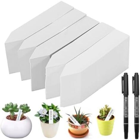 500 Pièces Étiquettes en Plastique pour Plantes, 10x2cm Etiquette Plante Blanc, Etiquettes Jardin Exterieur, Imperméable Réutilisable, avec 2 Feutres Noirs, Plantes Fleurs -
