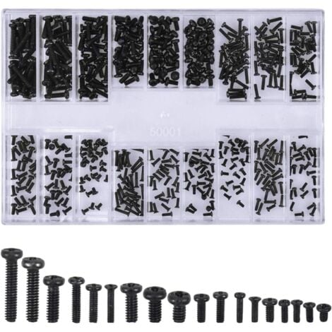 EINEMGELD 500 Pièces Kit de Vis, Vis à Tête Fraisée, Vis Micro de Kits D'outils de Réparation pour la réparation Ordinateur, Eyewear, montre, bijoux, facile à porter, M1.2 M1.4 M2, Noir