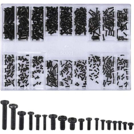 500 Pièces Kit de Vis, Vis à Tête Fraisée, Vis Micro de Kits D'outils de Réparation pour la réparation Ordinateur, Eyewear, montre, bijoux, facile à porter, M1.2 M1.4 M2, Noir
