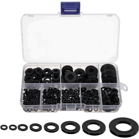 500 Pièces Rondelles Plates Nylon Noir, Rondelles Plates Isolation Rond Joint Spacer Joint Plomberie Assortiment Kit(M2/M2.5/M3/M4/M5/M6/M8/M10)