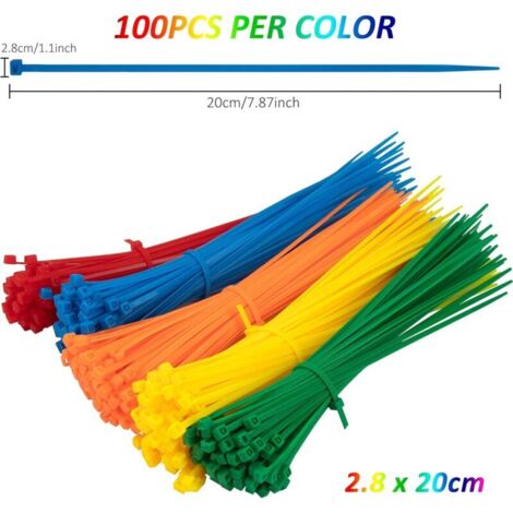500 Pièces Serre-câbles Plastique Colorées 200mm x 2,8 mm Attaches de Câble en Électriques Nylon Autobloquantes pour Gestion de Câblesde Jardinage