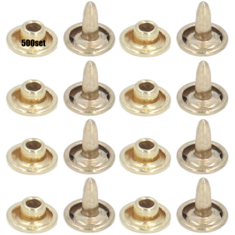 500 rivets métalliques 8mm double plat, finition dorée électrolytique, fournitures pour maroquinerie et travail du cuir