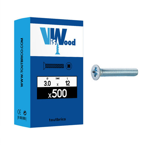 500 vis à métaux 3 X 12mm tête fraisée zingué - Viswood
