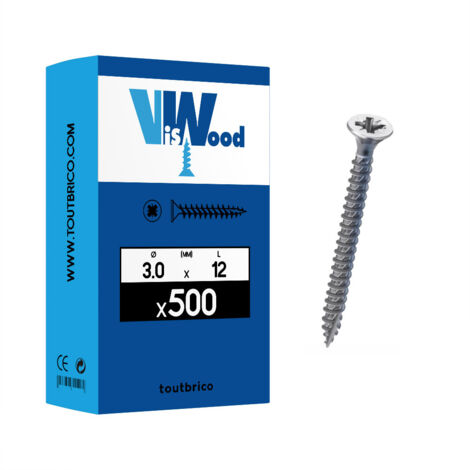 500 vis agglo 3x12mm fraisée Pz  zingué Viswood