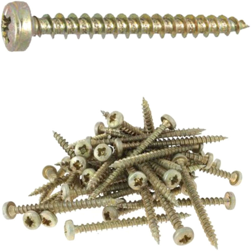 500 vis agglo tête cylindrique pozidriv acier bichromatées (jaune/or) - Diamètre 4 mm - Longueur 16 mm