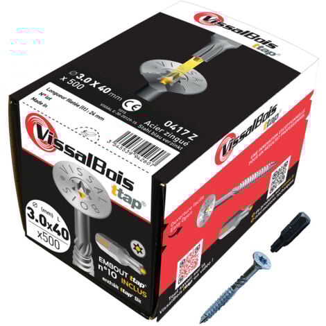 500 vis bois TTAP 3x40mm filetage asymétrique zingué - Vissal