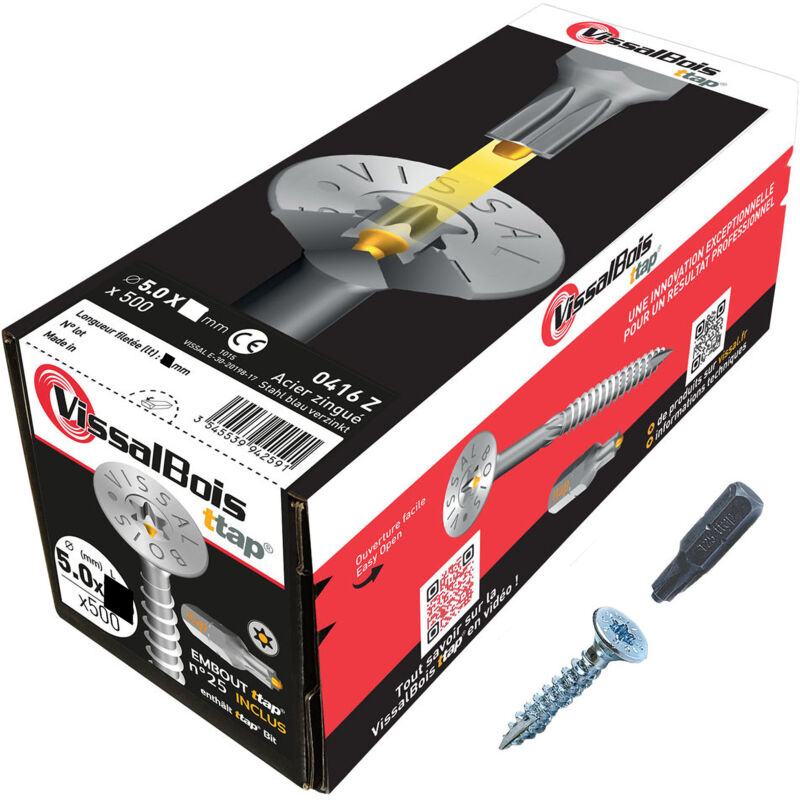 Boite de 500 vis agglo Torx5 zinguées à filetage partiel torx/ttap ailette 30/35mm - diam 5 mm - Longueur 35 mm