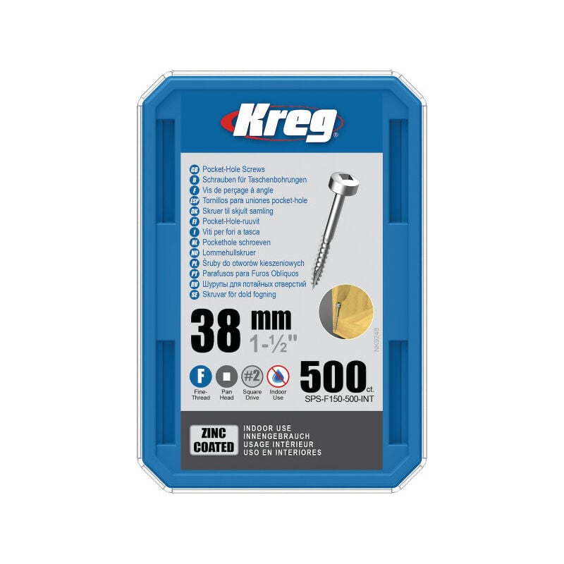 Vis galvanisée 38 mm filetage fin n ° 6, tête cylindrique, 500 unités - Kreg