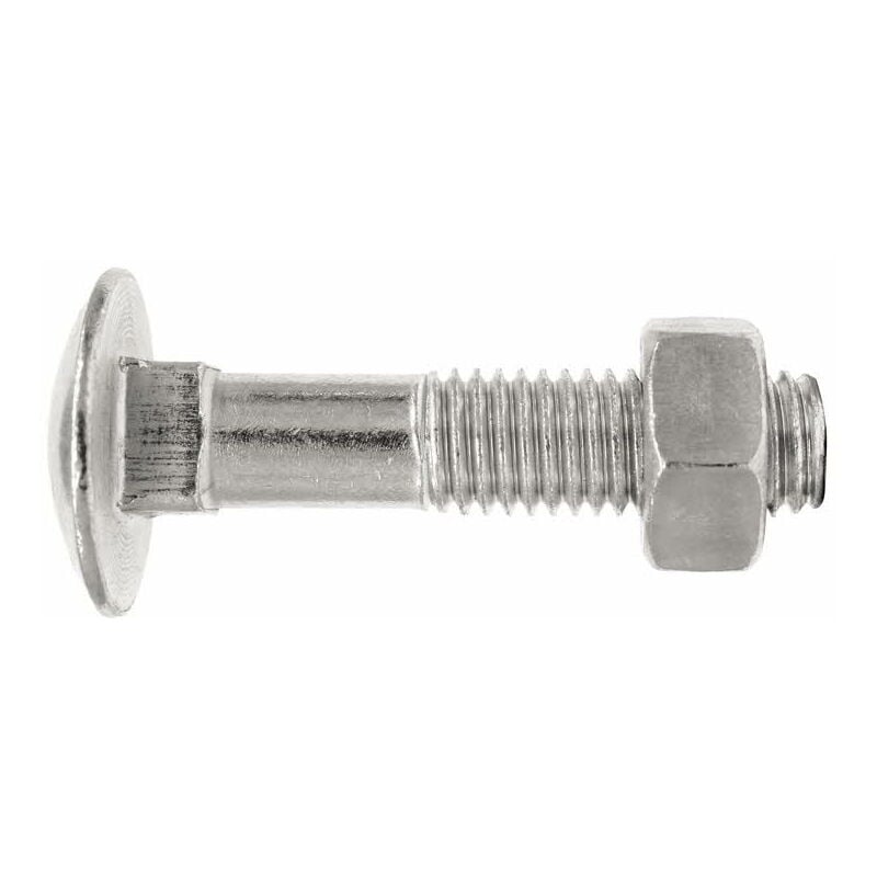 Vis tête ronde collet carré et écrou hexagonal - Zinguée M8 x 60 - Boite de 100