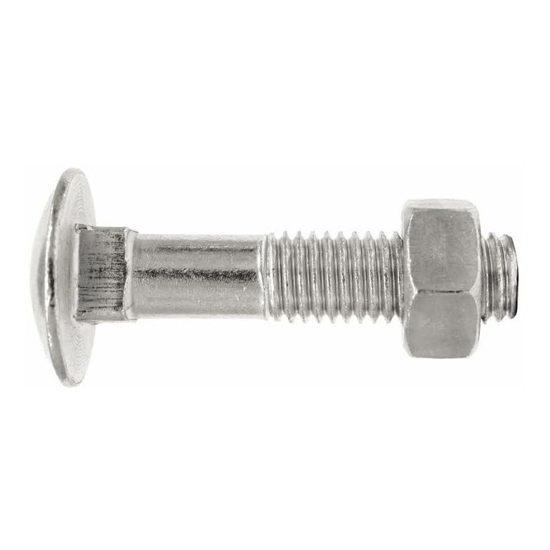 Vis tête ronde collet carré et écrou hexagonal - Zinguée M12 x 80 - Boite de 25