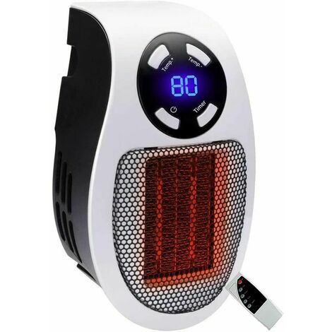 500 Watts Chauffage Soufflant Ceramique Mini Chauffage Soufflant Chauffage Dappoint éConomique Portable Chauffage sur Prise avec Thermostat et Minuterie, pour Bureau, Chambre, Salon-（blanche-avec télécommande）