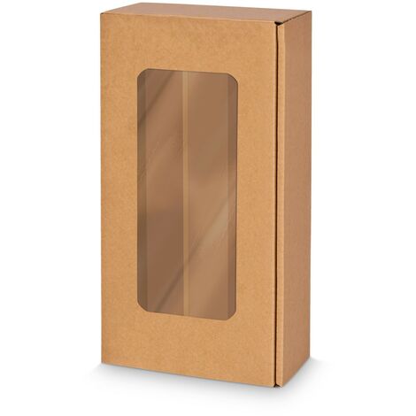 500 x Präsentkarton für 2 Flaschen 360x180x90 mm Kraftpapier Fenster Natur