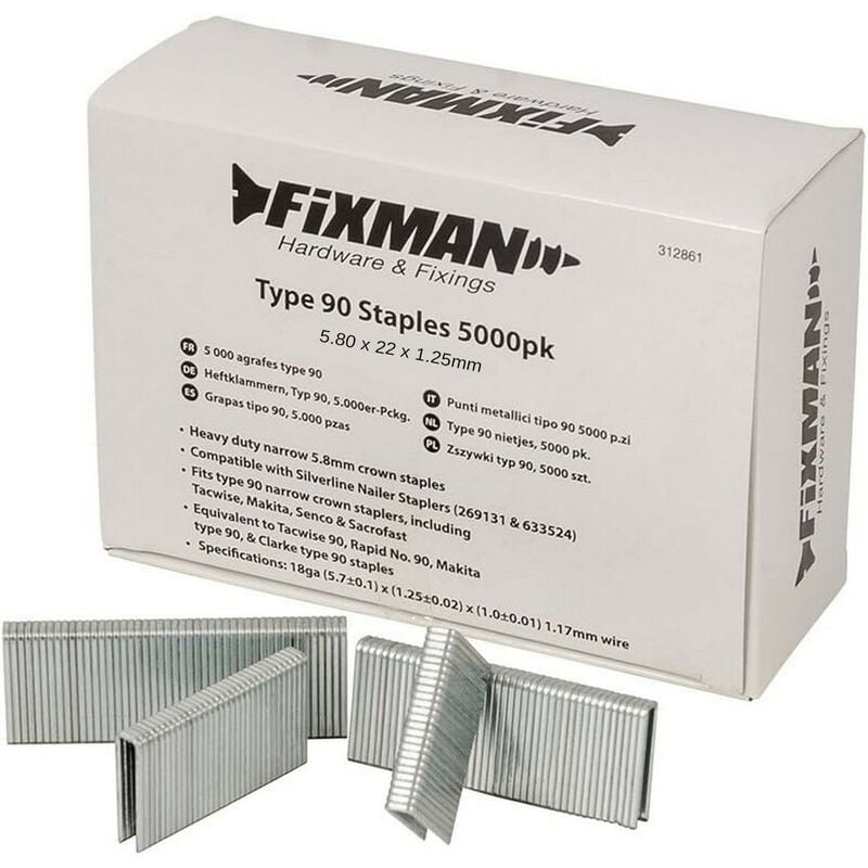 Fixman - 5000 agrafes type 90 - 5,80 x 22 x 1,25 mm