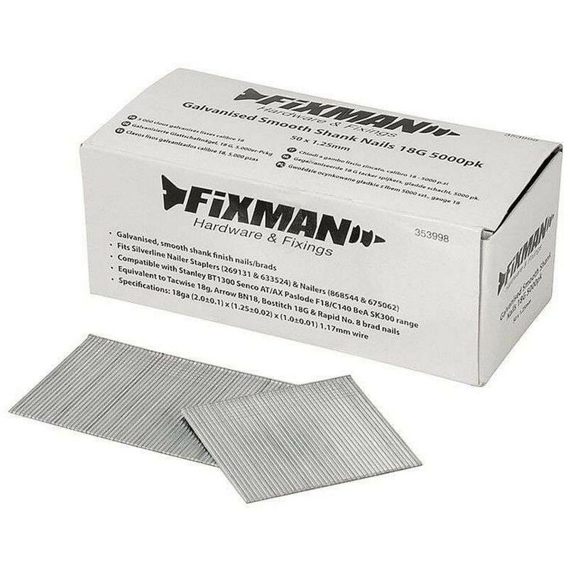 5000 clous de finition a tete perdue (tete homme) de calibre 18 de 50 x 1.25 mm