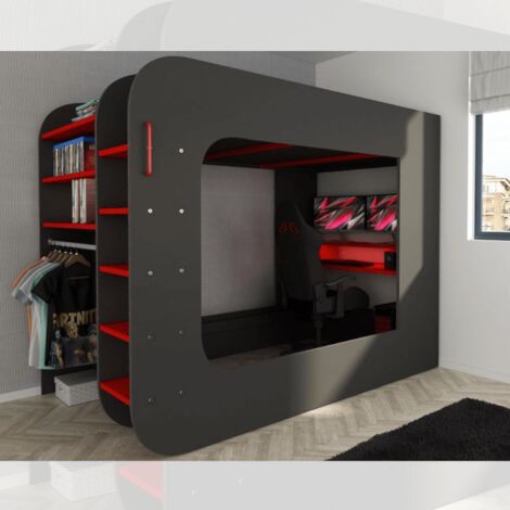 5000 Hochbett mit anthrazitroter Gamerstation