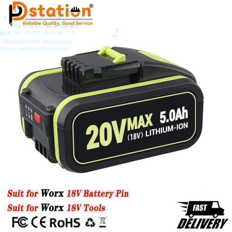 PDSTATION 5000mAh Ersatzakku für Worx Akku WA3553 WA3556 WA3551.1 Li-ion Werkzeugakku 20V WA3551 WA3553.1 WA3553.2 WA3572 WA3605