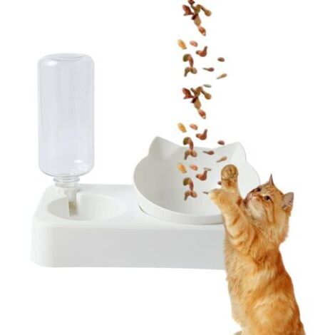 500ml Gamelles pour Chats, Inclinable à 15° Bol pour Chat, 2 en 1 Gamelles pour Chat, Ensemble De Bols pour Chat Et Chien De Petite Et Moyenne Taille (Blanc)