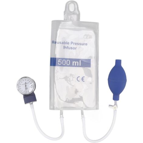 500ML Pressure Infusion Bag Transparent Fluid Pressure Infusion Bag with Metal Pressure Gauge for First Aid