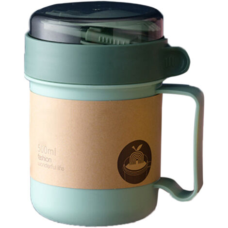 500ML Soup Cup Portable Steady Plastic Insulated Soup Containers with Lid and Spoon for Office School 500ML Green