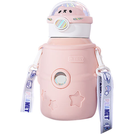 500ml Stainless Steel Vacuum Insulation Mug with Lid and Straw Children's Cup Bottle Pink