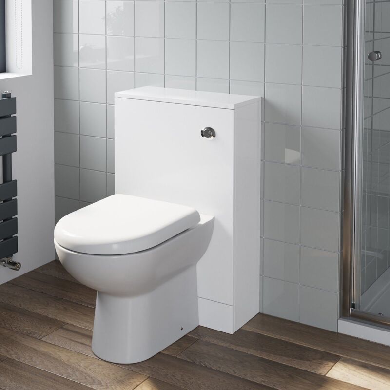 White Gloss Bathroom Furniture WC Toilet Unit BTW Back to Wall Soft Close Saturn Toilet Pan