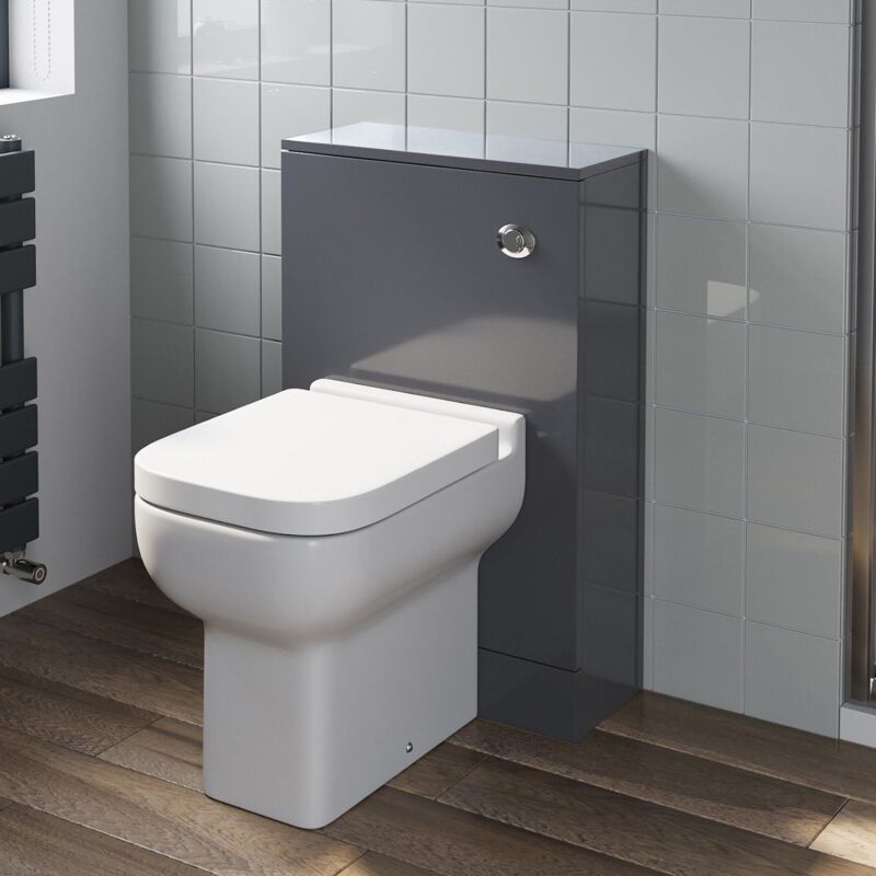 Grey Gloss Bathroom Furniture WC Toilet Unit BTW Back to Wall Soft Close Amelie Toilet Pan