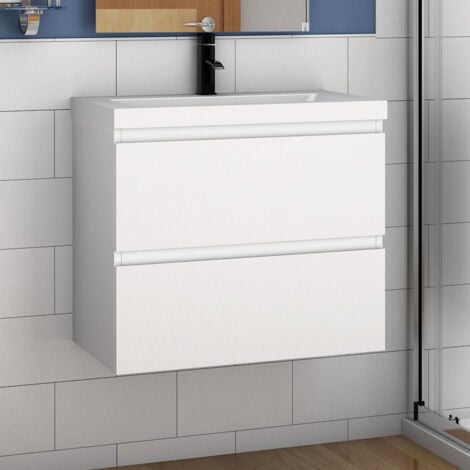 ACEZANBLE 500mm Bathroom Vanity Unit With Wash Basin Ceramic Sink, 2 Drawers, High Gloss White, Cloakroom Storage Furniture Under Basin Cabinet, Wall Hung Cabinets