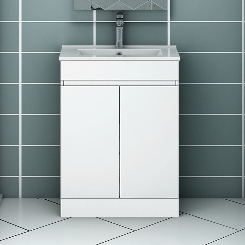 600mm Modern Bathroom Vanity Unit Basin Storage Cabinet 2 Doors Furniture-Matte White - Acezanble