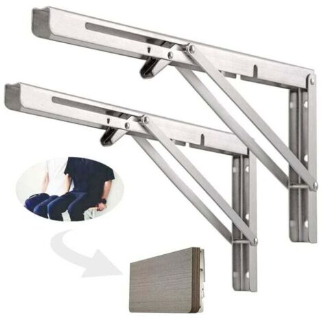 500mm Folding Wall Shelf, 304 Stainless Steel Folding Workbench Bracket, Folding Support Bracket, Wall Shelf Bracket (2pcs), Silver MUMU