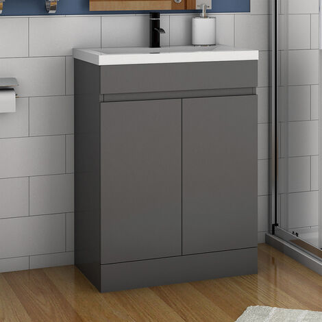 main image of "500mm Free Standing 2 Doors Bathroom Vanity Unit with Ceramic Basin,Matte Grey - Ceramic Basin"