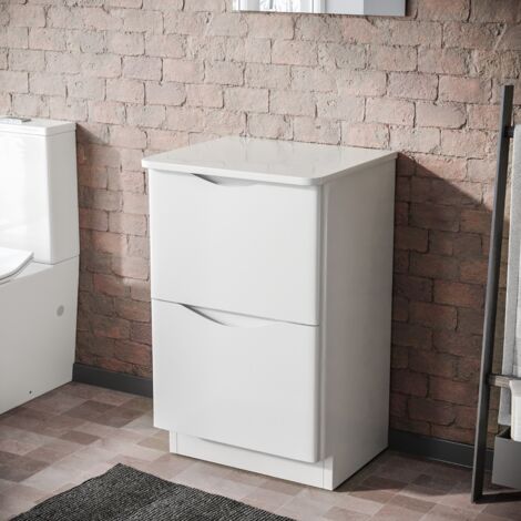 500mm Gloss White 2 Drawer Work Top Freestanding Vanity Unit Bathroom  Merton